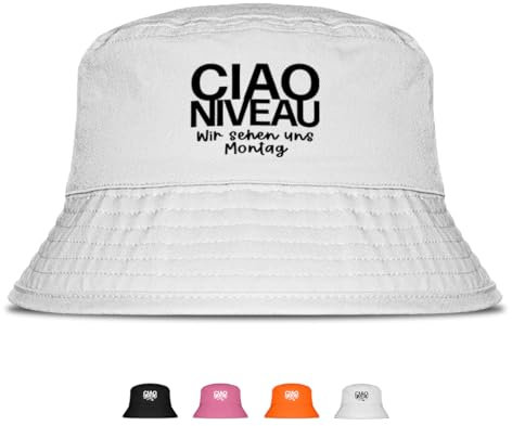 Prozente Momente Ciao Niveau bis Montag - Lustiger Fischerhut – Der perfekte Sonnenhut für Herren & Damen – Ideal als Malle-Outfit, Party-Accessoire & Festival-Eimerhut für den Strand | Farbe Weiß