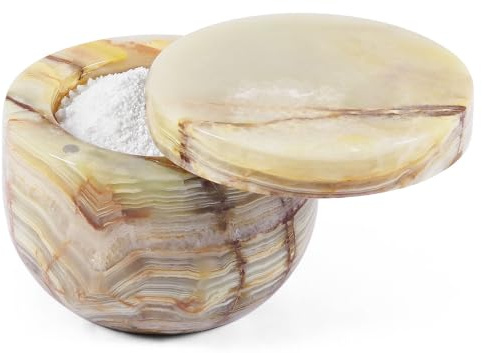 Earthen Crafts marmorgrön onyx saltkällare med vridbart lock – 3 tums saltbehållare för bänkskiva – kosher salt och kryddbehållare för kök eller bad