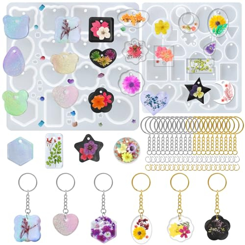 FineGood Harzformen aus Silikon mit Schlüsselanhänger, Epoxidharz-Formen, Kunstharz-Schmuckformen für Halskette, Anhänger, Schmuckherstellung, 2 Stück