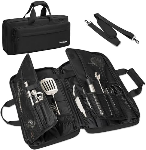 IPEB Funda para Cuchillos de Cocina, 16 Compartimentos | Portátil y Profesional con Asa y Correa de Hombro, 53 x 25 x 6 cm, Negra