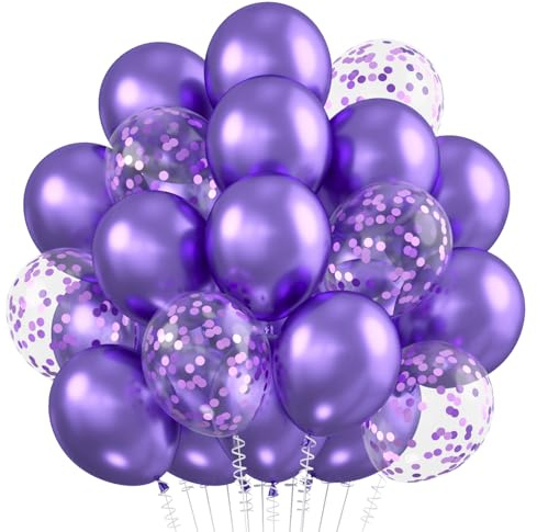 Luftballons Metallic Lila, 30 Stück Violett Konfetti Helium Ballons, 12 Zoll Lavendel Partyballon für Mädchen Frau Geburtstag Hochzeit Baby Shower Valentinstag Babyparty Prinzessinnen Deko