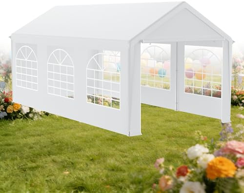XMTECH Partyzelt Pavillon 3x6m Weiß mit Fenster, wasserdicht & Sonnenschutz, Feste Steckverbindung, abnehmbare Seitenteile, stabil auch bei Schnee und Wind, geeignet für Party und Gartenfest