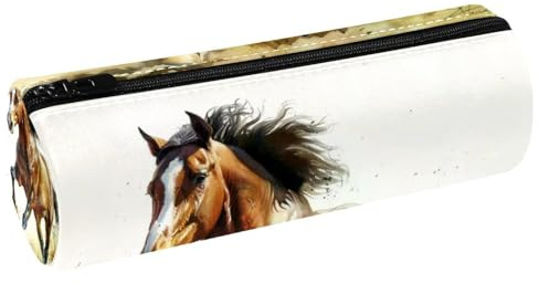 VAPOKF Trousse à crayons en cuir synthétique avec imprimé cheval qui court à l'aquarelle, trousse de maquillage pour femmes, filles, garçons, enfants, fournitures scolaires et de bureau, multicolore