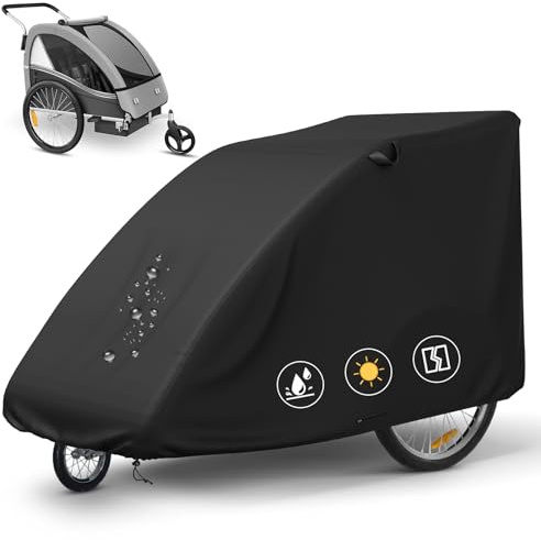 LEESITEC Abdeckung für Fahrradanhänger,Wasserdicht Abdeckung Fahrradanhänger, Staub-und UV-Schutz Faltgarage für Fahrradanhänger, Universalabdeckung für Fahrradanhänger Hundeanhänger-(140×84×99cm)