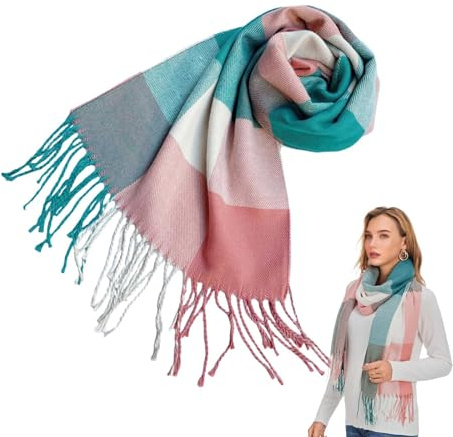 PUERHUACI Schal Kariert Winter,Schal Damen Winter,Schal Herren,Fransenschal Kariert Warmes 35 x 190cm,Weich und Bequem Schals