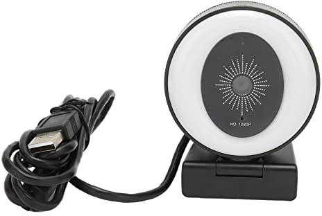 NUMNBE Webcam USB 1080P con luce ad anello, 2 modalità di colore, fotocamera Full HD con microfono e cancellazione del rumore per computer e laptop