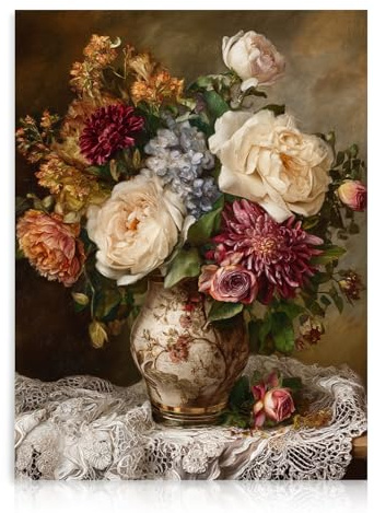 Dazzlewall Classic Floral Wall Art Decor, Vintage Maximalism Flowers in Vase Painting Retro Aesthetics Artwork Print for Bedroom Living Room Decor, 12x16 in Unframed