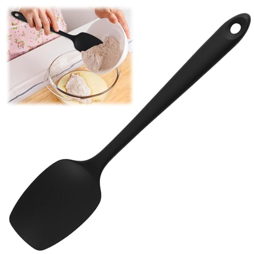 Heat Resistant Silicone Spoon Spatula - 250℃ Flexible Seamless Rubber Kitchen Utensil, Silicone Spatulas, for Cooking for Nonstick Cookware, Mixing, Scraping, Stirring, and Baking (28cm, Black)