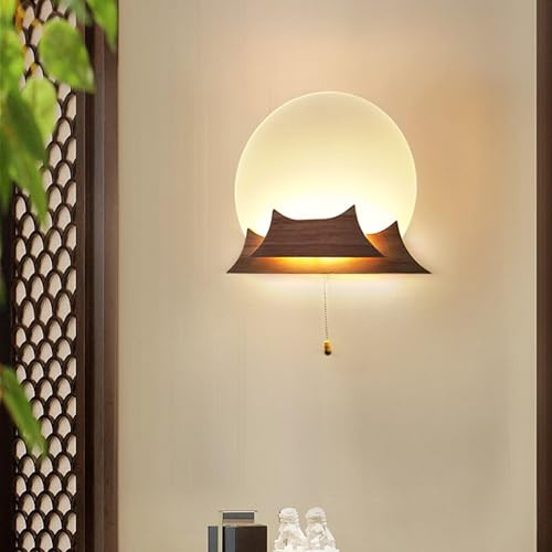LED Bois Applique Murale avec Interrupteur à Tirette Lampe Murale Intérieur Moderne Luminaire Mural Design Créative Éclairage Mural Acrylique pour Chambre Salon Bureau (Bois Clair,Lumière Chaude)