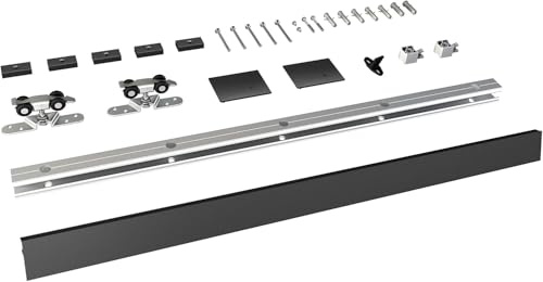 JUBEST 183cm Barn Door Hardware Kit, Aluminium Alloy Box Rail Hidden Sliding Door Hardware for Classic Modern Interior Single Wooden Door,Low Clearance, Black