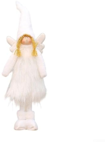 Weihnachtliche Engel-Dekorationspuppe mit Flügeln, sitzend oder Teleskopbeinen, weicher Stoff für Zuhause, Büro, Party, Dekoration, Weiß / Rosa, 52,1 cm, 57,9 cm, 1 Stück (Teleskop-Weiß)