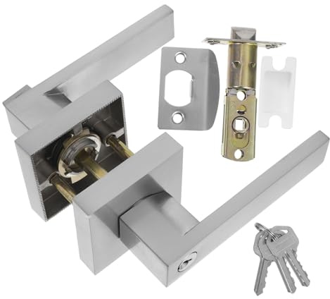 VILLCASE Cerradura de Puerta con Manilla Cuadrada de Aleación de Aluminio Diseño Clásico Mate Silenciosa Tres Barras para Interiores de Dormitorio Baño y Oficina