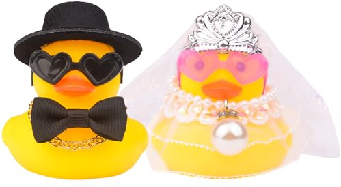 Mwmoeen Lot de 2 canards en caoutchouc pour mariés et fêtes de mariage avec voile blanc
