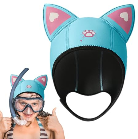 Immersione – da 3 mm con orecchie di gatto, cuffia da nuoto in neoprene, attrezzatura termica da snorkeling, cappello elasticizzato per donne e bambini, per allenarsi, per le notti di allenamento