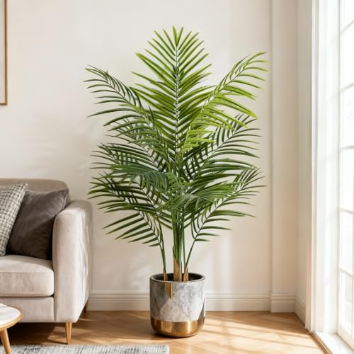 CyanZen 4ft Artificial Palm Tree Indoor, Large Fake Tropical Areca Palm with 13 Trunks, Tall Faux Floor Plants for Indoor Living Rooms Offices Bedroom Home Decor