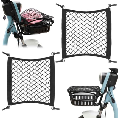 Rete moto portapacchi per scooter elettrici e biciclette elettriche, con 2 sacche elastiche, 25x30 cm e 30x30 cm, ideale per casco, zaini e accessori, accessorio pratico e resistente per via