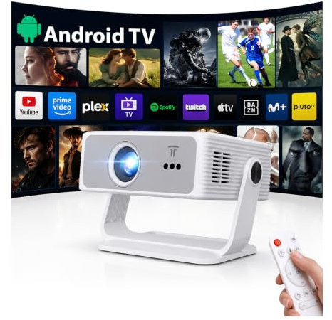 2026 Smart Projector Built-in Apps Android 14, 450 ANSI Support 4K & Native 1080P, Projector for Bedroom Home Wifi6 and BT5.4, 270° Rotation 30db Low Noise Auto Keystone Mini Movie Portable Projectors