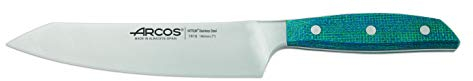 Arcos Serie Brooklyn - Cuchillo Rocking Santoku Cuchillo Asiático - Hoja de Acero Inoxidable Forjado NITRUM 190 mm - Mango de Micarta Color Azul (Filo Seda)
