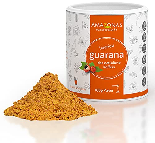 Amazonas Naturprodukte Bio Guarana Pulver | Schonender „Wachmacher durch natürliches Koffein | Glutenfrei und frei von Gentechnik | Ohne künstliche Zusatzstoffe | 100g