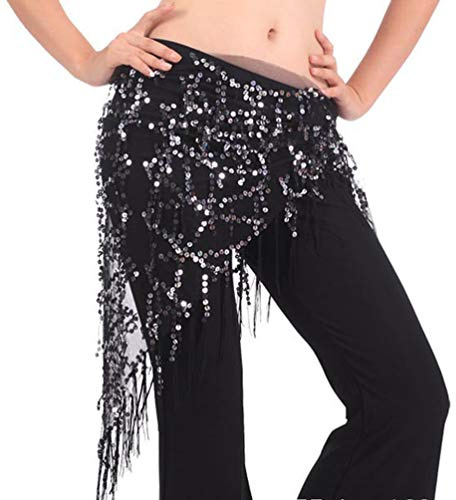 Lauthen.S Women Belly Dance Hip Scarf, Sequin Tassels Triangle Tribal Wrap Skirt Waist Chain