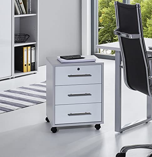 moebel-dich-auf Rollcontainer TABOR Büro-Rollcontainer Container mit Schubladen (lichtgrau/weiß Hochglanz)