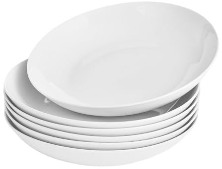 Miicol Pastateller 6 Teilig, Suppenteller Weiße 800ml, Salatteller Porzellan 21cm, Suppenschüssel Keramik, Modern Salatschüsselset, Servierteller, Tiefe Teller für Spaghetti, Pasta, Suppen, Salat