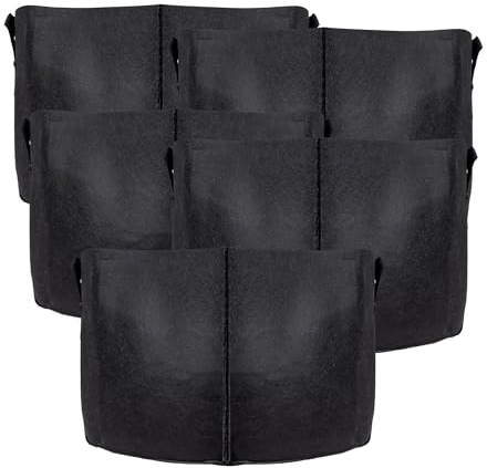 INTIRILIFE 5X Pflanzsack aus Vlies Stoff 75 Liter -20 Gallon- 55 x 30 cm - Pflanzen Übertopf mit Tragegriffen für Garten, Gewächshaus - Pflanzkübel Pflanzgefäß Pflanzbeutel Pflanztasche Kartoffelsack