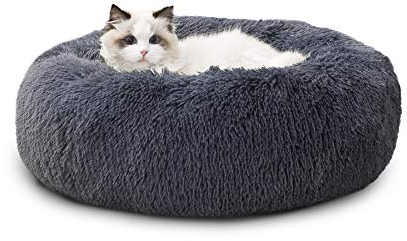 BEDSURE Hundebett waschbar Flauschiges Katzenbett - Ø 50 cm Donut Kissen, Katzenschlafplatz für Katzen Kleine Mittelgroße Hunde, Plüsch Katzenkissen Rund Kuschelbett Katzen Bettchen, Dunkelgrau