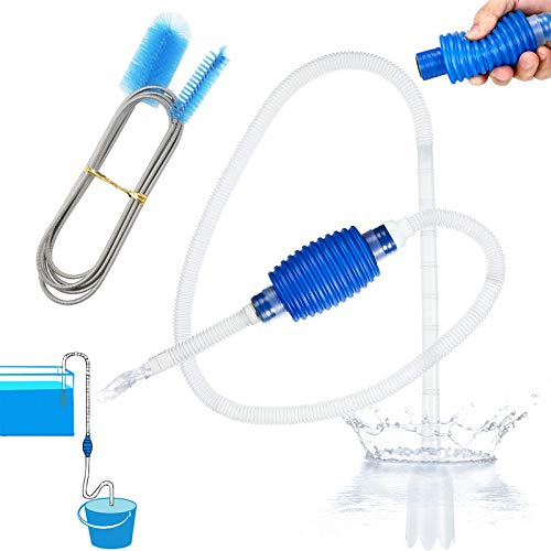 cersaty® Kit de nettoyage pour aquarium - Tuyau flexible à double extrémité - Pompe manuelle pour changer l'eau et nettoyer les galets (150 cm)