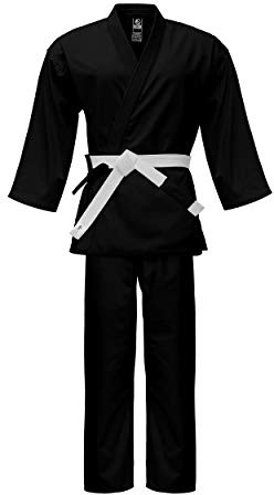 PFG Vital Light Weight Karate Uniform - Kids Adults Karate Gi - White Belt Included (Black, 000)