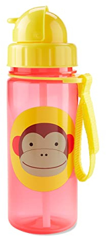 Skip Hop Zoo Trinkflasche Affe - Kinder Trinkflasche, auslaufsicher, Kindergarten Flasche, lustiges Tierdesign, ideal für unterwegs und Schule, Flip-Deckel, für Kinder ab 12 Monaten