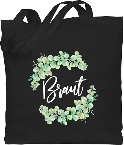Baumwolltasche - JGA Junggesellenabschied Frauen - Braut Eukalyptus weiß - Unisize - Schwarz - brauttaschen tasche bachelorette party stoffbeutel jutebeutel jungesselnabschied baumwolle aus