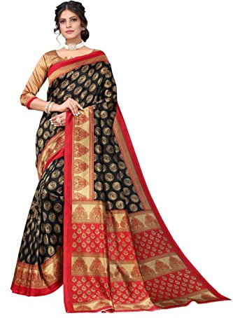 Yashika Sari estampado de seda para mujer con blusa, negro, talla �nica