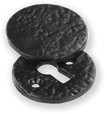 Plaque de serrure en fonte noire antique avec cache trou de serrure pour porte - Écusson rond couvert