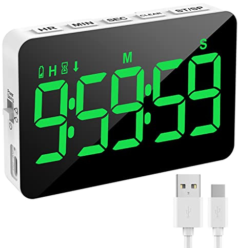 XREXS Küchentimer Digital, Digitaler Kochtimer, Count Up/Down Timer mit 5 inch LED-Display, einstellbare Helligkeit und Lautstärke, magnetischer Timer für Küche/Meeting/Klasse Grün