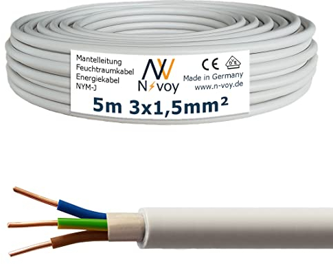 NYM-J 3x1,5 mm² 5m (Var.5-100m) Mantelleitung Feuchtraumkabel Stromkabel DIN VDE 0250 M136