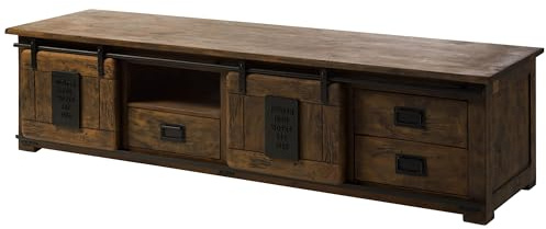 MASSIVMOEBEL24.DE Railway TV-Board 200x55x50 Mango, Farbe:braun lackiert, Größe:200x55x50 cm (BxTxH)