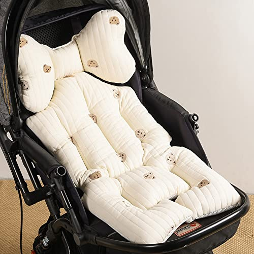 Baby Stroller Seat Cushion Pad for Car Puchair Liner Mat Thicken Cotton Breathable Cart Mattress Infant Newborn Pram Accessories (bear thick)
