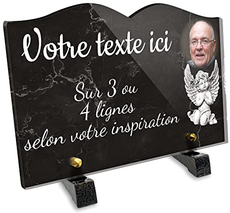 OCAP-FUNERAIRE.COM Grabschild Buch mit Foto personalisiert aus Plexiglas, Motiv Kleiner Angelot, verschiedene Größen, Dicke 6 mm, personalisierbar auf mehrere Linien, 22 x 15 cm