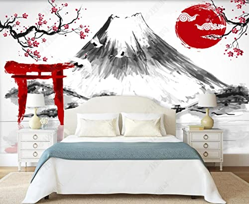 Papier Peint Panoramique Noir Et Blanc Mont Fuji Fleur De Prunier Papier Peint Intissé 3D Tapisserie Poster Decoration Murale Chambre Salon