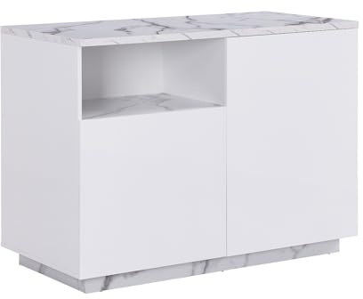 Venta-Unica - Isla de Cocina con 2 Puertas y 1 Estante de MDF - Efecto m·rmol Blanco - CORELINA