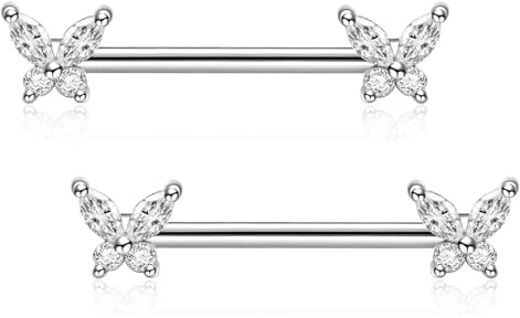 Besyvvin Mariposa Anillos para Pezones para Mujer Piercing En El Pezón Piercing De Pezón 14G Acero Quirúrgico Cz Joyas Piercing para Mujeres