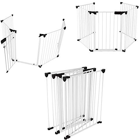 OHMG Barrera de seguridad infantil, Barrera de escalera plegable de metal,Rejilla de protección de metal grande versión 310 cm, barrera de seguridad infantil de protección de chimenea,5 paneles