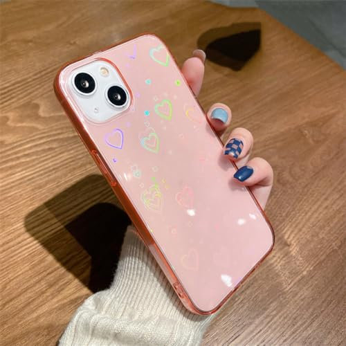 ADKOT Custodia per telefono in carta trasparente tinta unita con cuore d'amore laser per iPhone 13 Pro Max Mini 11 12 Pro Max X XR XS SE 2020, rosa, per iPhone 11 Pro