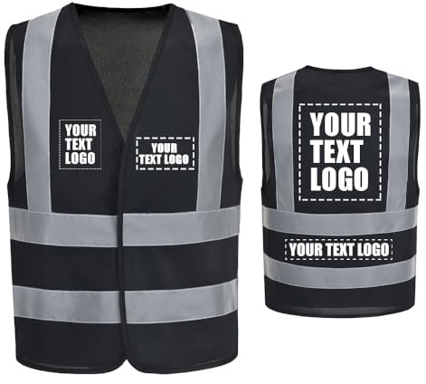 AYKRM Anpassbares Logo Optional Reflektierende Weste Hohe Sichtbarkeit Hi Viz Vis Executive Weste Schwarz L