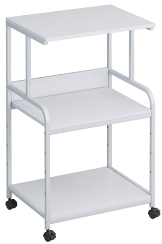 3-stöckiger Druckerständer, Druckertisch mit Rollen, Metall Druckerwagen, Druckerregal für Büro, Zuhause, Schule und Arbeitszimmer, Druckerschrank für Fax, Kopierer, Scanner (Reinweiß)
