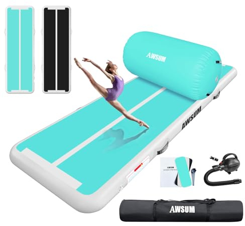 AWSUM 13ft Gymnastics Mat with Air Roller Tumbling Barrel Back Somersault Backbend Trainer for Inflatable Gymnastics Springboard Back Handspring Equipment, with Electric Pump