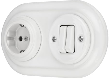 Presa da incasso in porcellana, stile retrò, doppio interruttore, 2 prese, tutto in uno, set serie PR1 bianco