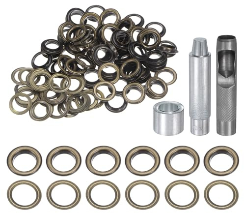 QUARKZMAN 100 st Öljettverktyg 17 mm set kopparöljetter med hålhål ihåliga hål, ögonverktyg för läderkläder, brons