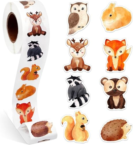 Runde Tier Aufkleber - 500 Stück Belohnungsaufkleber, Animal Sticker Rolle, Cartoon Tiermuster für Kinder